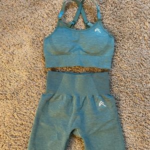 Oner Active Mineral Green Marl Classic Seamless Sports Bra and Cycling Short